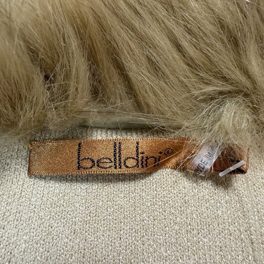 Baldini Mumu Lombardi Long Cardigan in Taupe with a faux fur‎ collar. SIze L